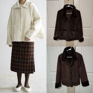 Reversible Faux Suede Faux Fur Brandon Thomas Chocolate Brown Coat Jacket